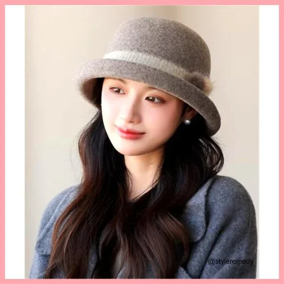 Vintage Felt Bucket Hat Fedora Cloche Cap Warm Slouchy Solid Bowler